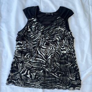 Y2K Black and White Graphic Ruffled Cap Sleeve Blouse